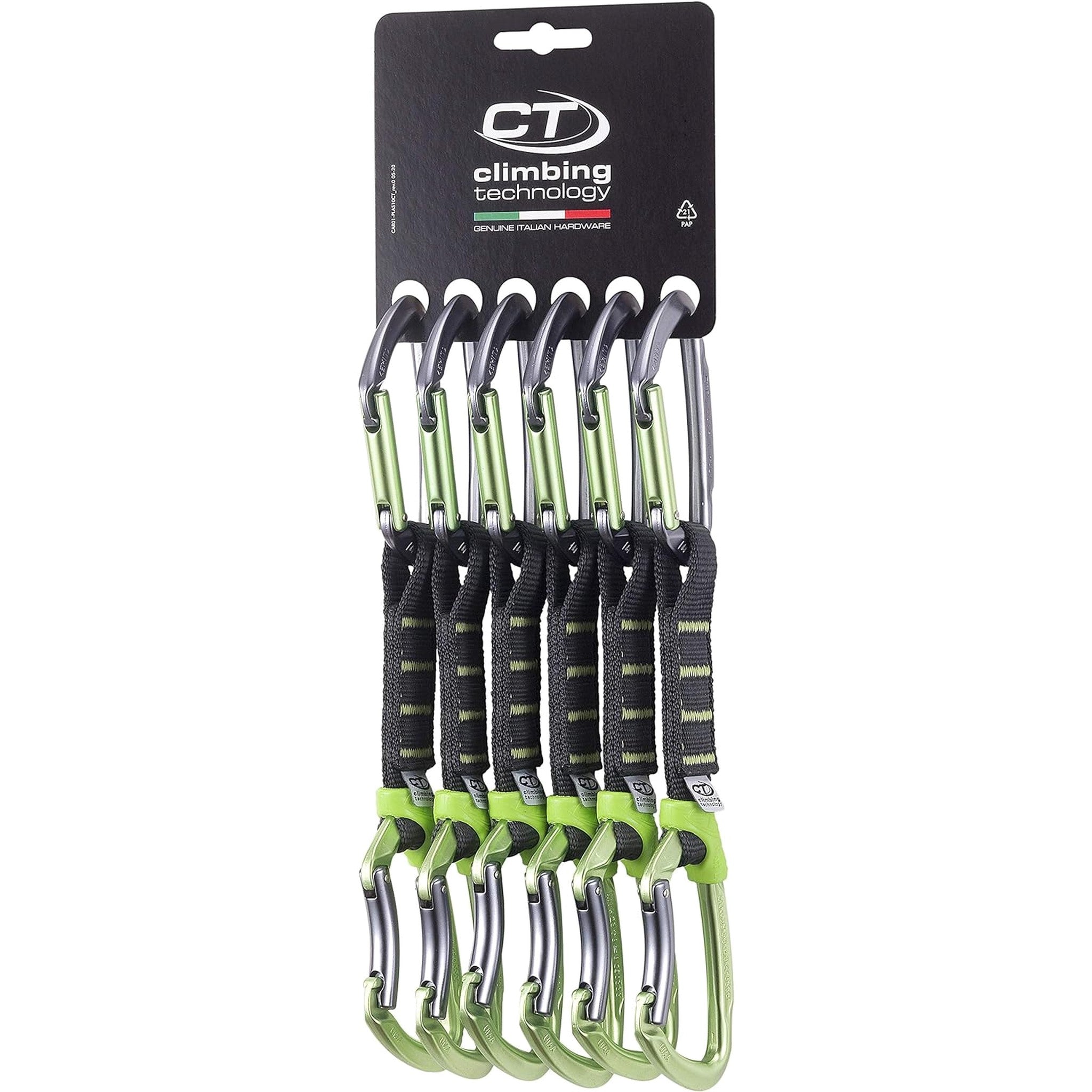 Rinvio Climbing Technology Lime-M In Dyneema – 12 Cm, Moschettoni Catch-free E Leva A Filo – Unisex, Verde/grigio